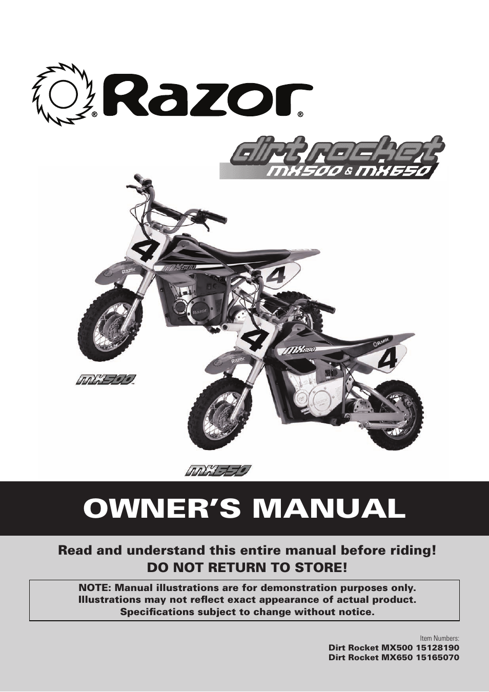 Razor DIRT ROCKET MX500 User Manual | 13 pages