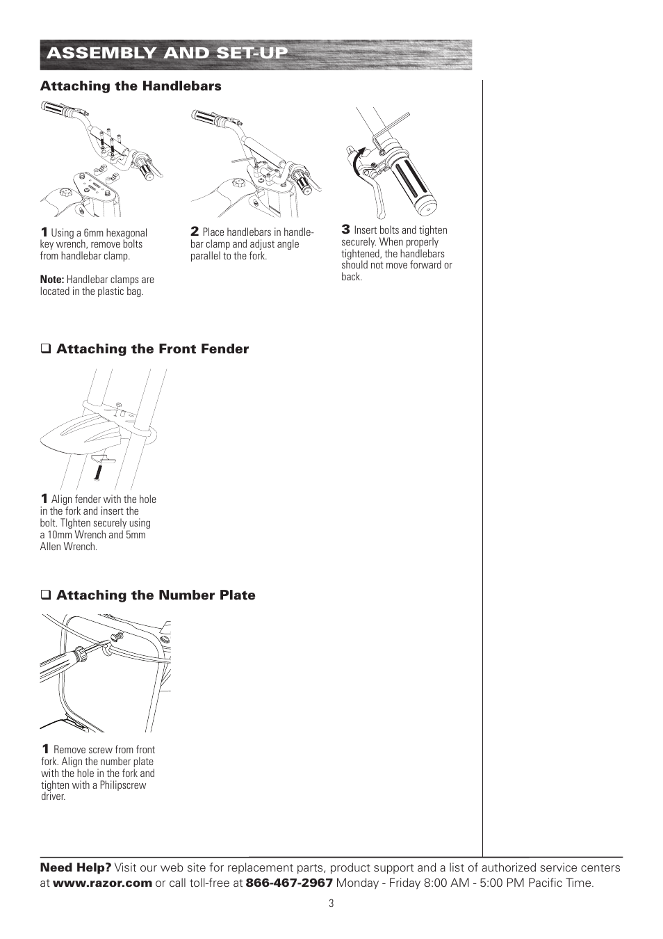 Assembly and set-up | Razor DIRT ROCKET MX500 User Manual | Page 4 / 13