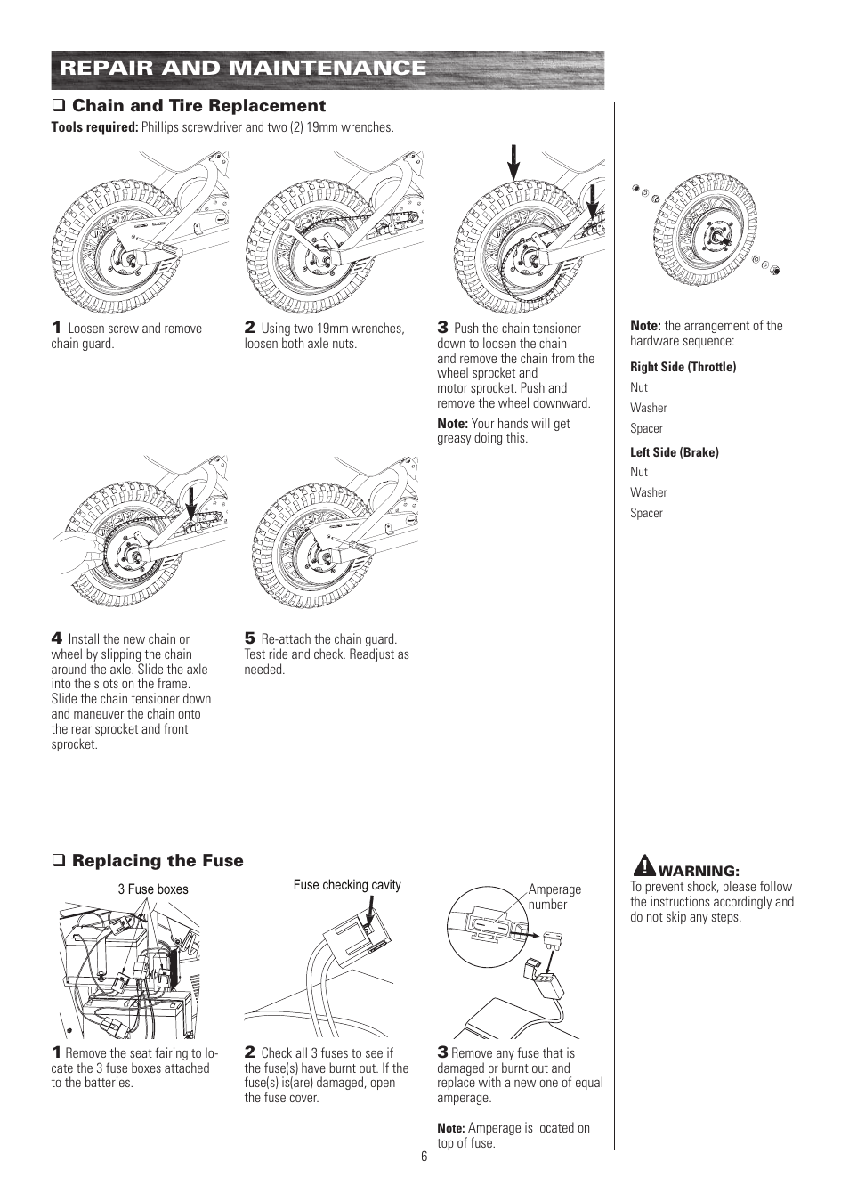 Repair and maintenance | Razor DIRT ROCKET MX500 User Manual | Page 7 / 13