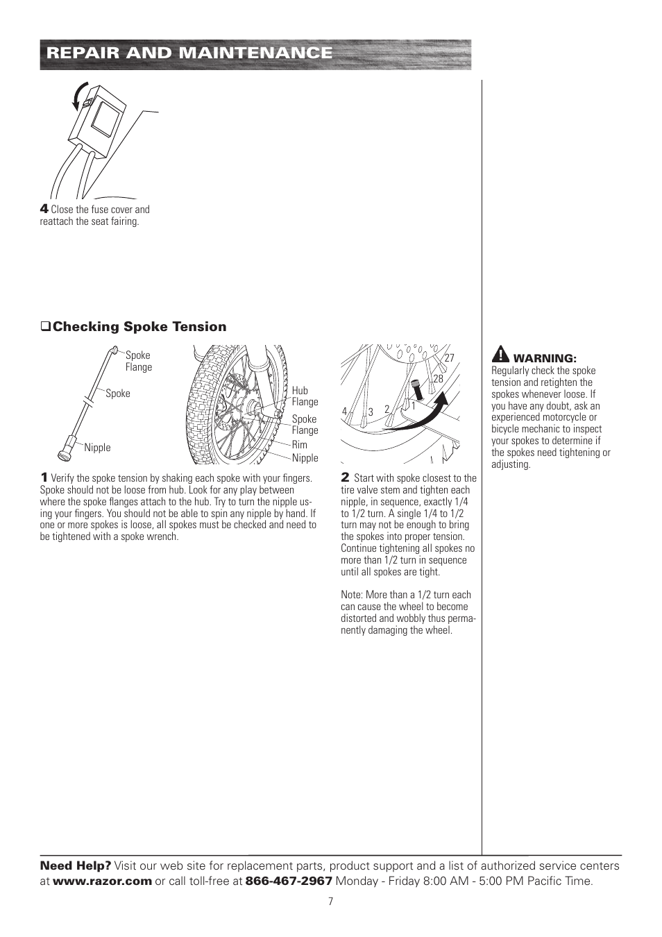 Repair and maintenance | Razor DIRT ROCKET MX500 User Manual | Page 8 / 13