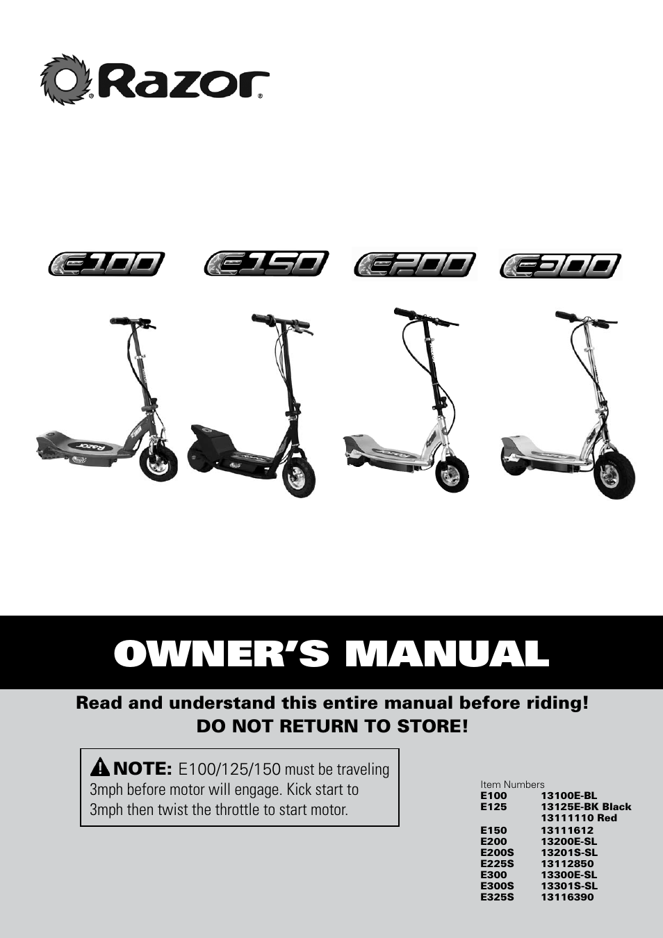 Razor e300 User Manual | 24 pages