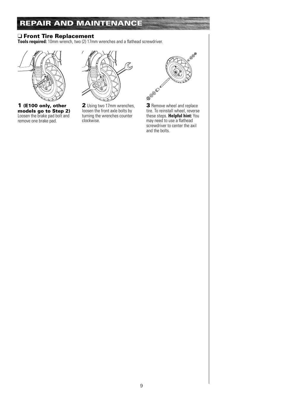 Repair and maintenance | Razor e300 User Manual | Page 10 / 24