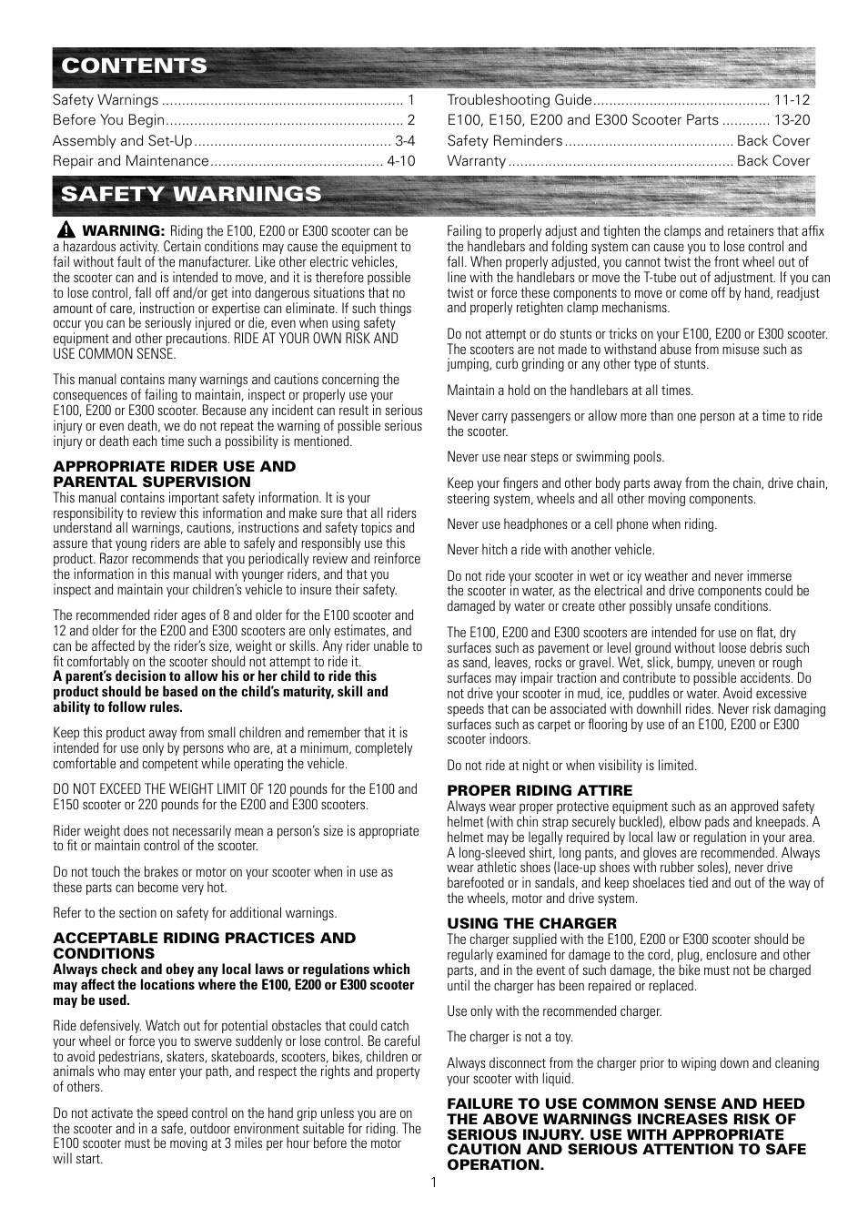 Razor e300 User Manual | Page 2 / 24