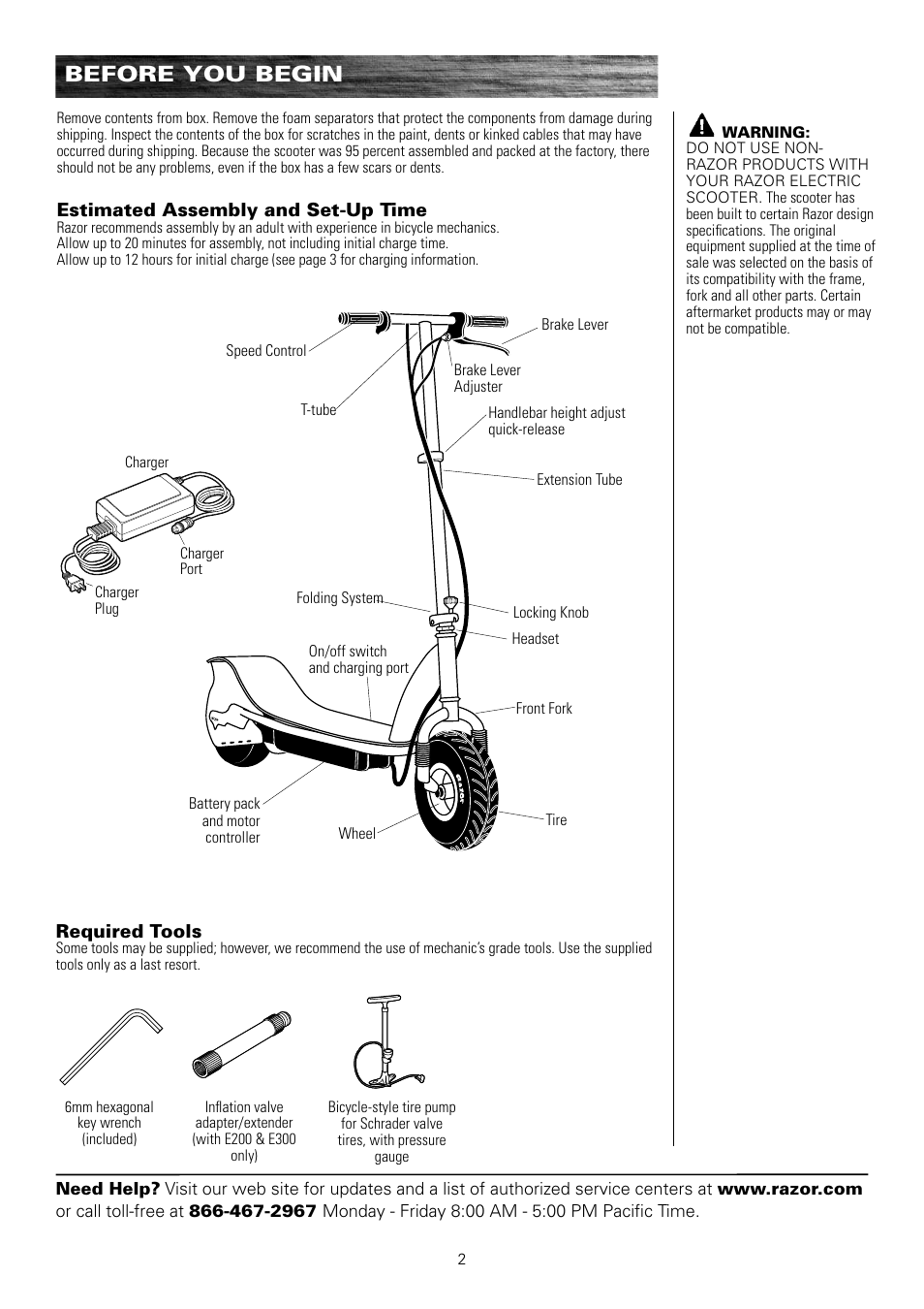 Before you begin | Razor e300 User Manual | Page 3 / 24