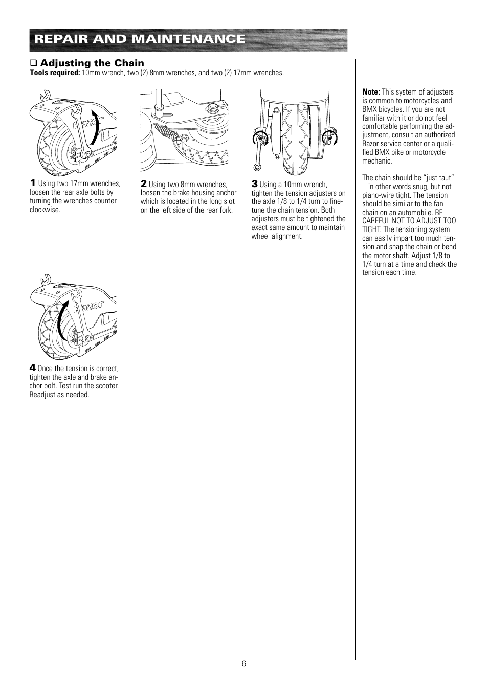 Repair and maintenance | Razor e300 User Manual | Page 7 / 24