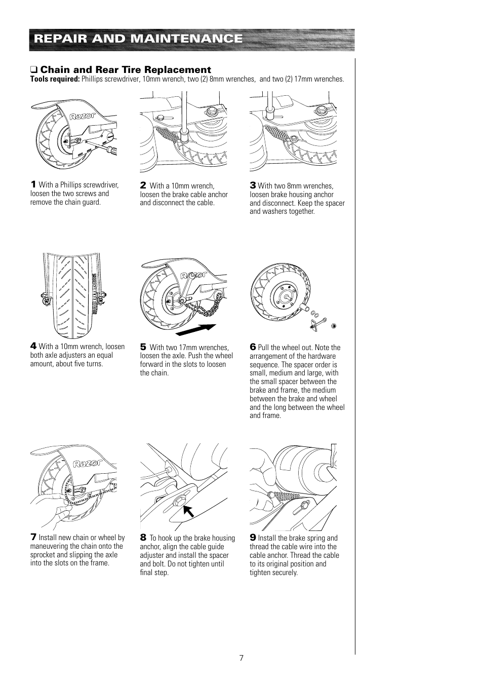 Repair and maintenance | Razor e300 User Manual | Page 8 / 24