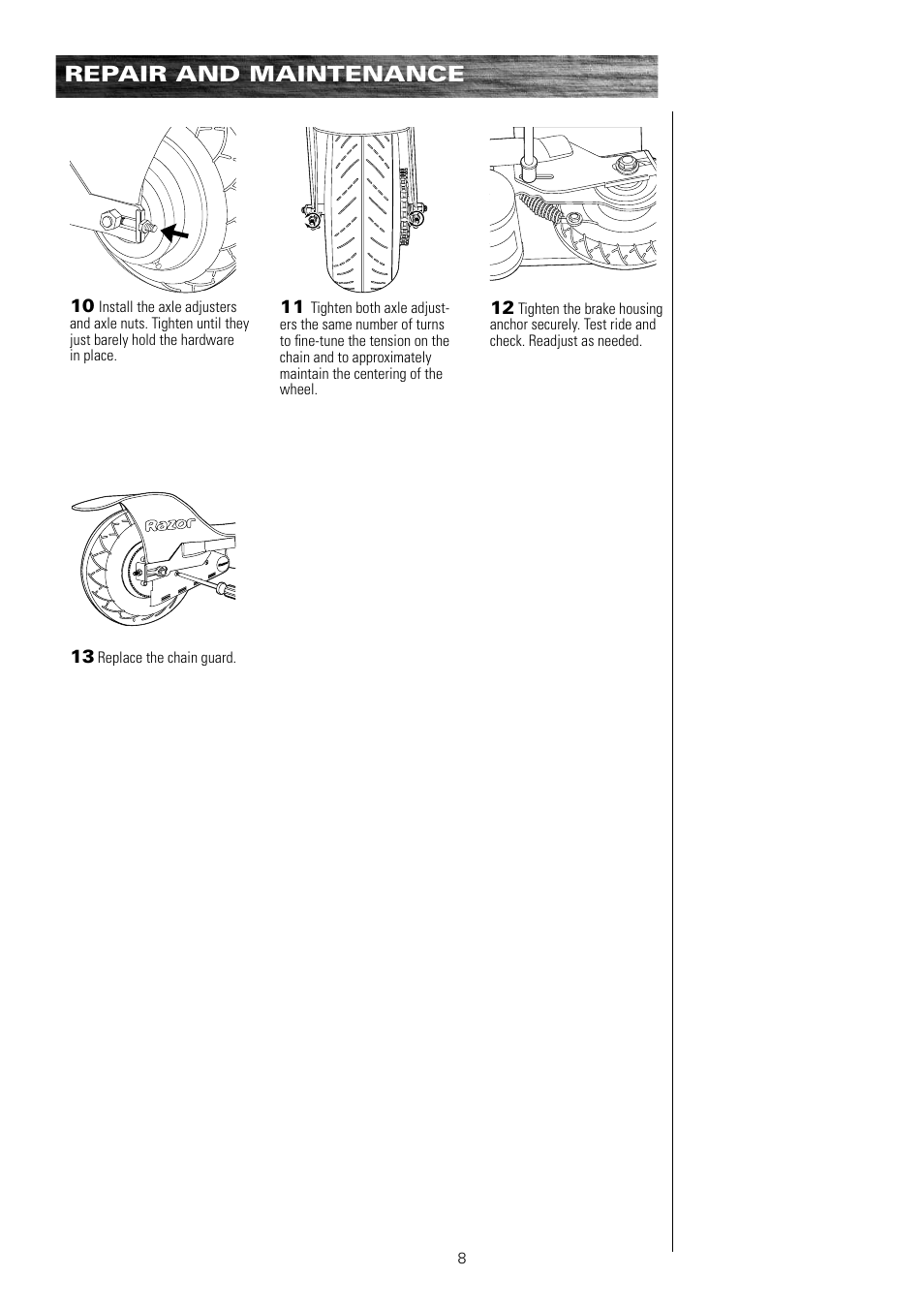 Repair and maintenance | Razor e300 User Manual | Page 9 / 24