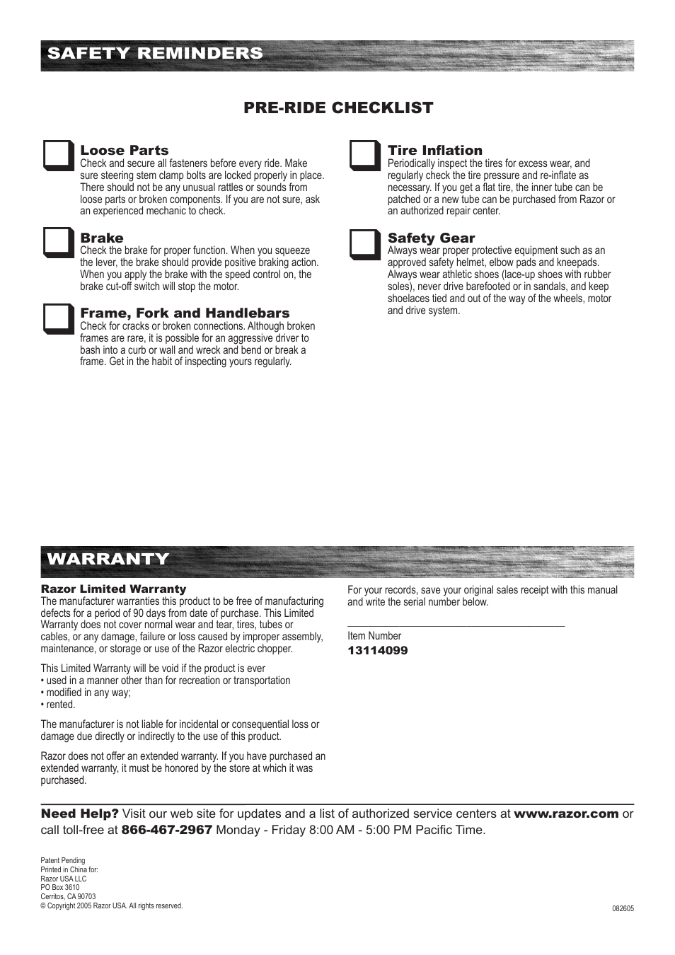 Razor E500S User Manual | Page 12 / 12