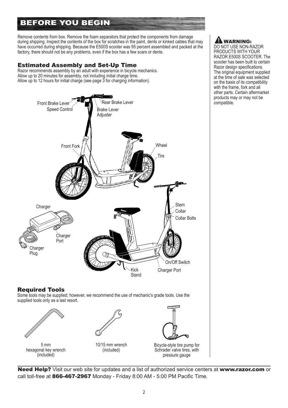 Before you begin | Razor E500S User Manual | Page 3 / 12