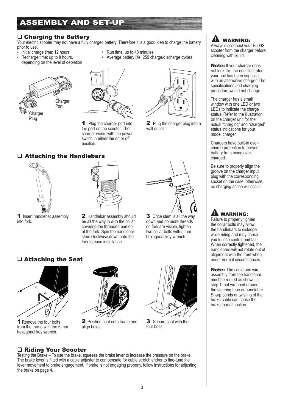 Assembly and set-up | Razor E500S User Manual | Page 4 / 12