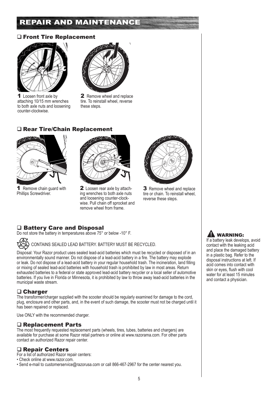 Repair and maintenance | Razor E500S User Manual | Page 6 / 12