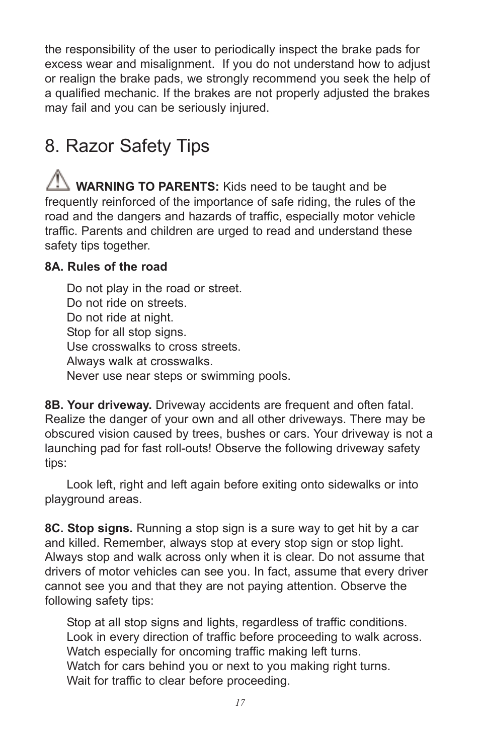 Razor safety tips | Razor ScreamMachine User Manual | Page 17 / 20