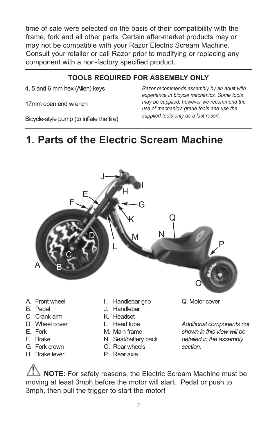 Parts of the electric scream machine | Razor ScreamMachine User Manual | Page 3 / 20
