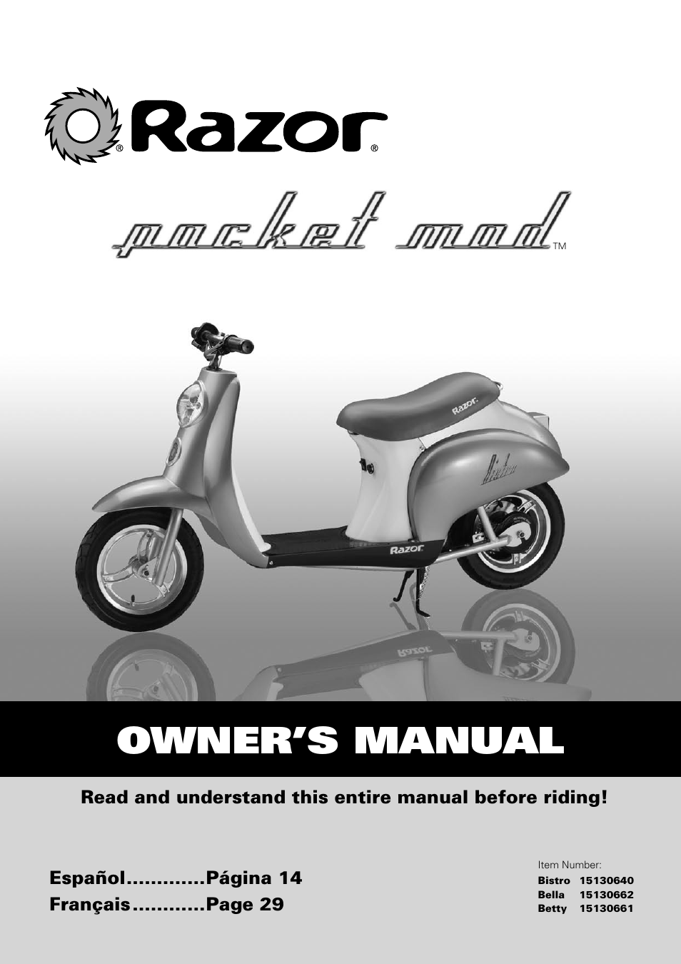 Razor Pocket Mod Motor Scooter User Manual | 14 pages