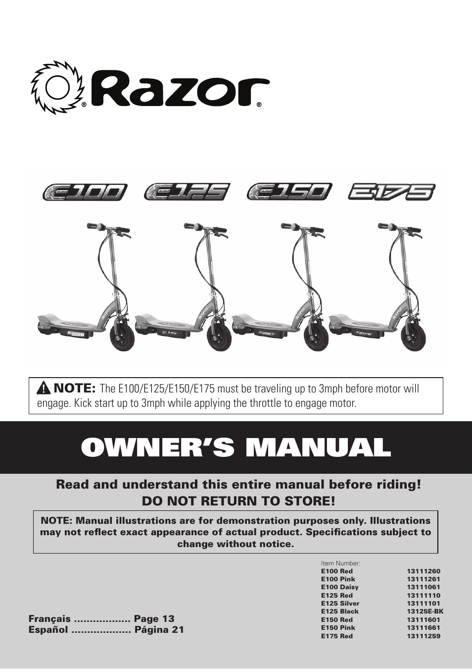 Razor E100 User Manual | 29 pages