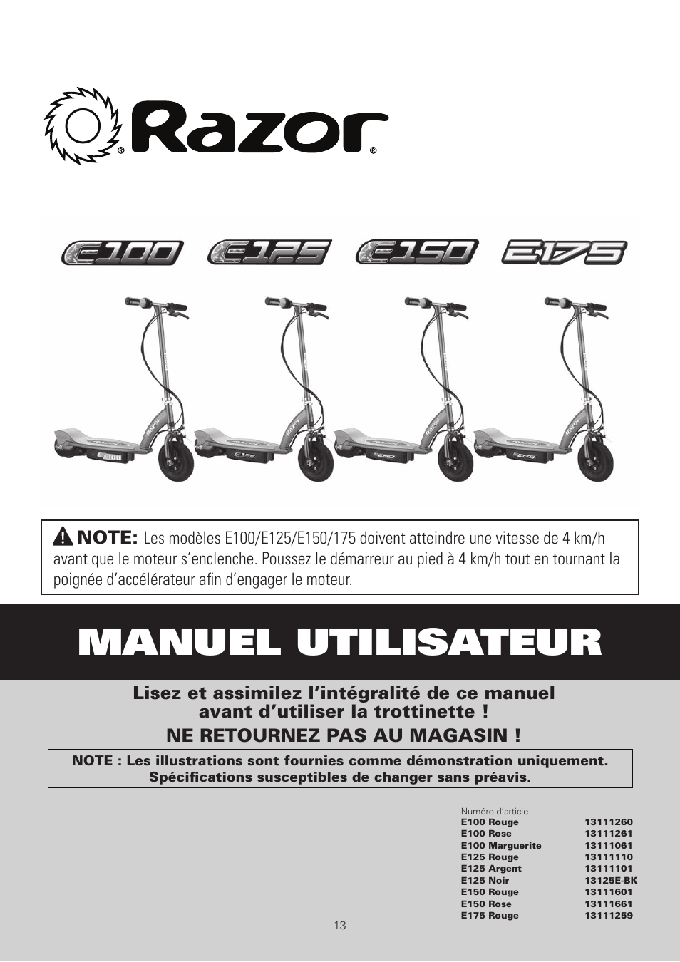 Manuel utilisateur | Razor E100 User Manual | Page 14 / 29