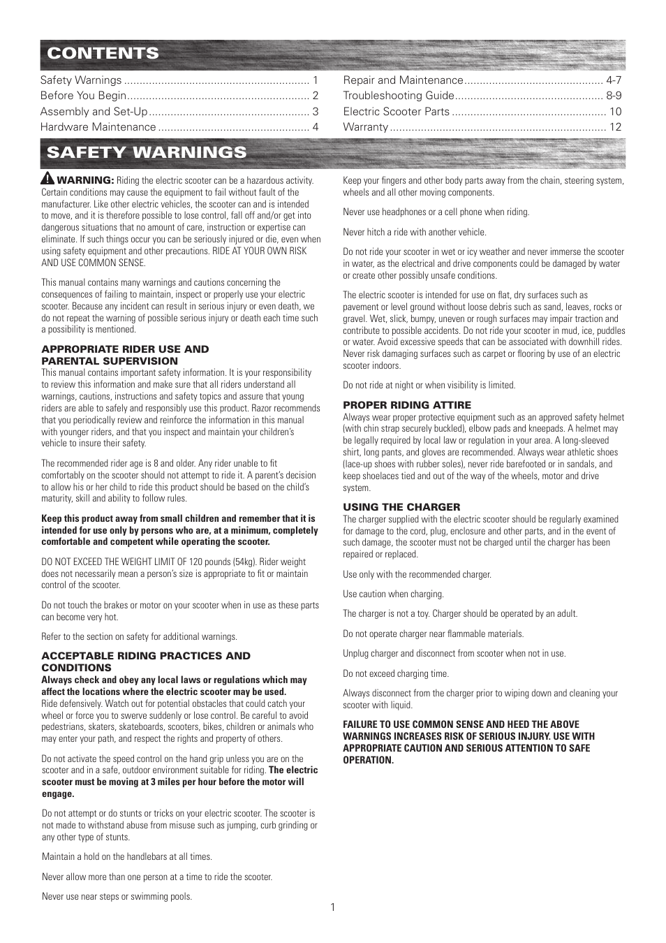 Razor E100 User Manual | Page 2 / 29