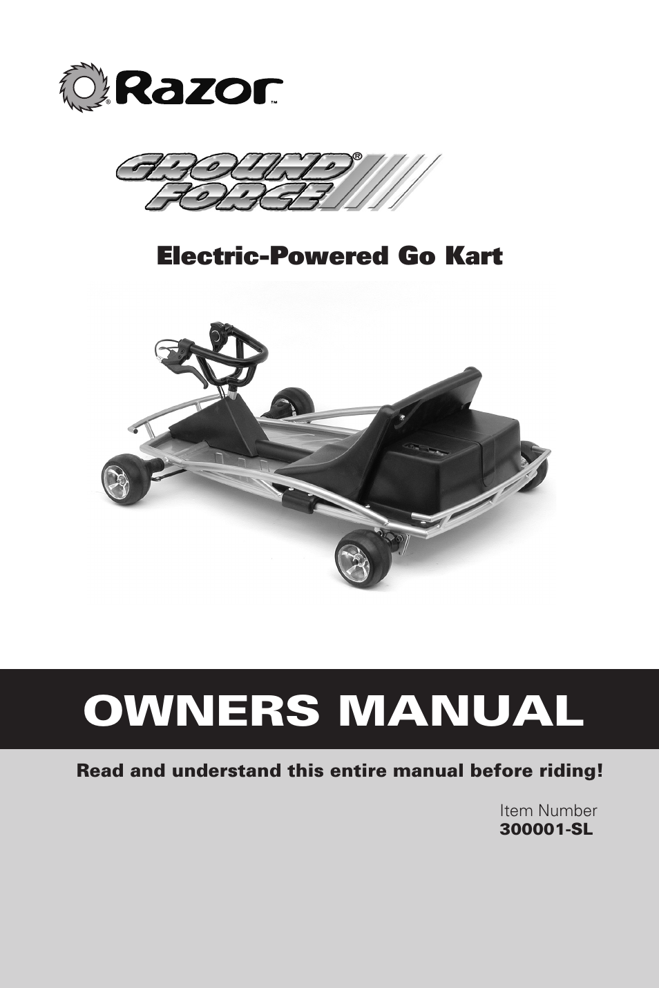 Razor ELECTRIC-POWERED GO KART 300001-SL User Manual | 20 pages