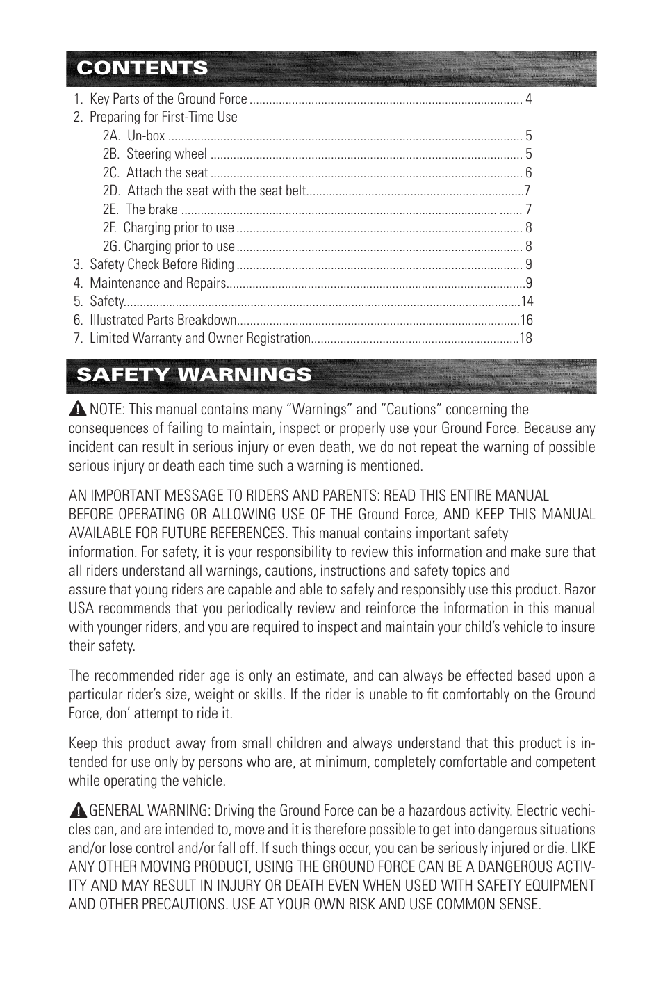 Razor ELECTRIC-POWERED GO KART 300001-SL User Manual | Page 2 / 20