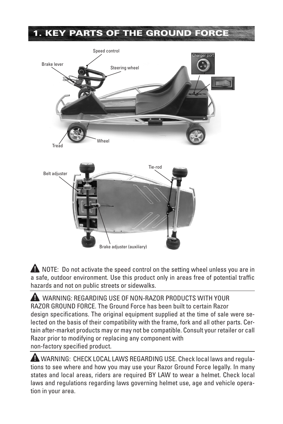 Key parts of the ground force | Razor ELECTRIC-POWERED GO KART 300001-SL User Manual | Page 4 / 20