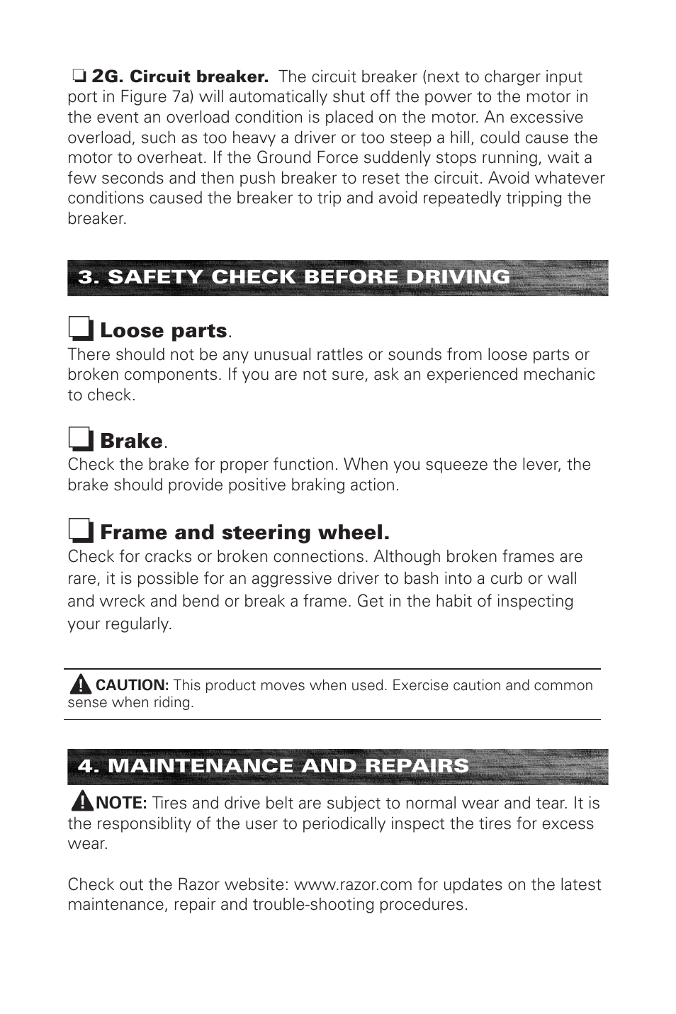 Razor ELECTRIC-POWERED GO KART 300001-SL User Manual | Page 9 / 20