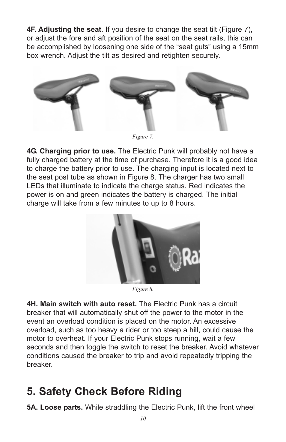 Safety check before riding | Razor Electric Punk User Manual | Page 10 / 20