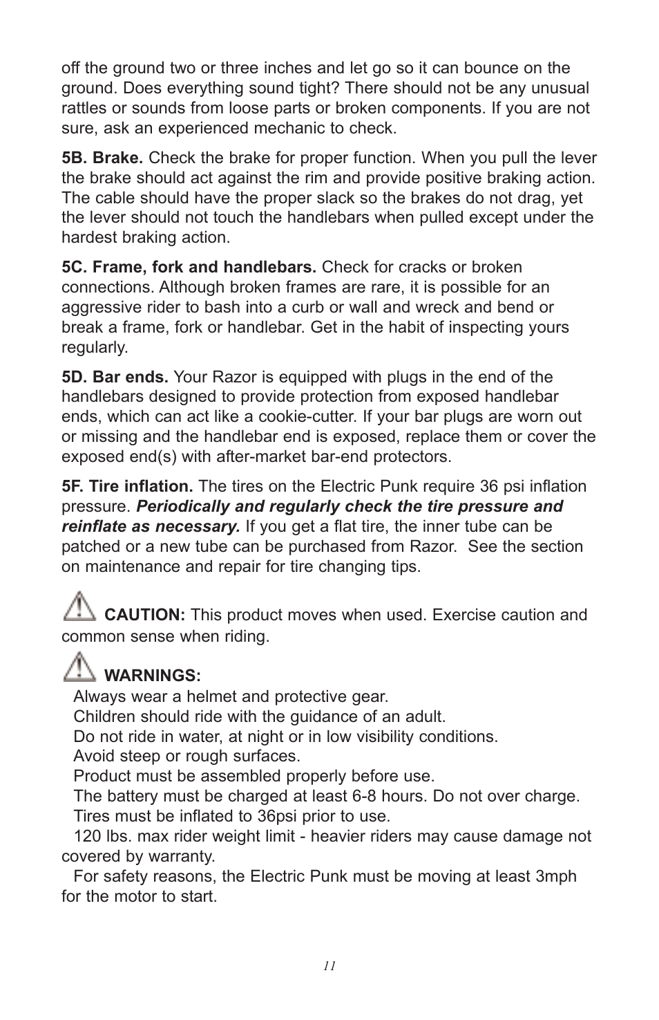 Razor Electric Punk User Manual | Page 11 / 20