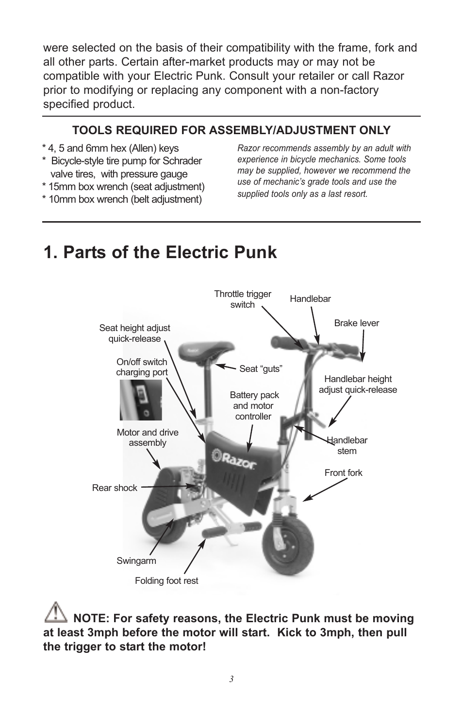 Parts of the electric punk | Razor Electric Punk User Manual | Page 3 / 20