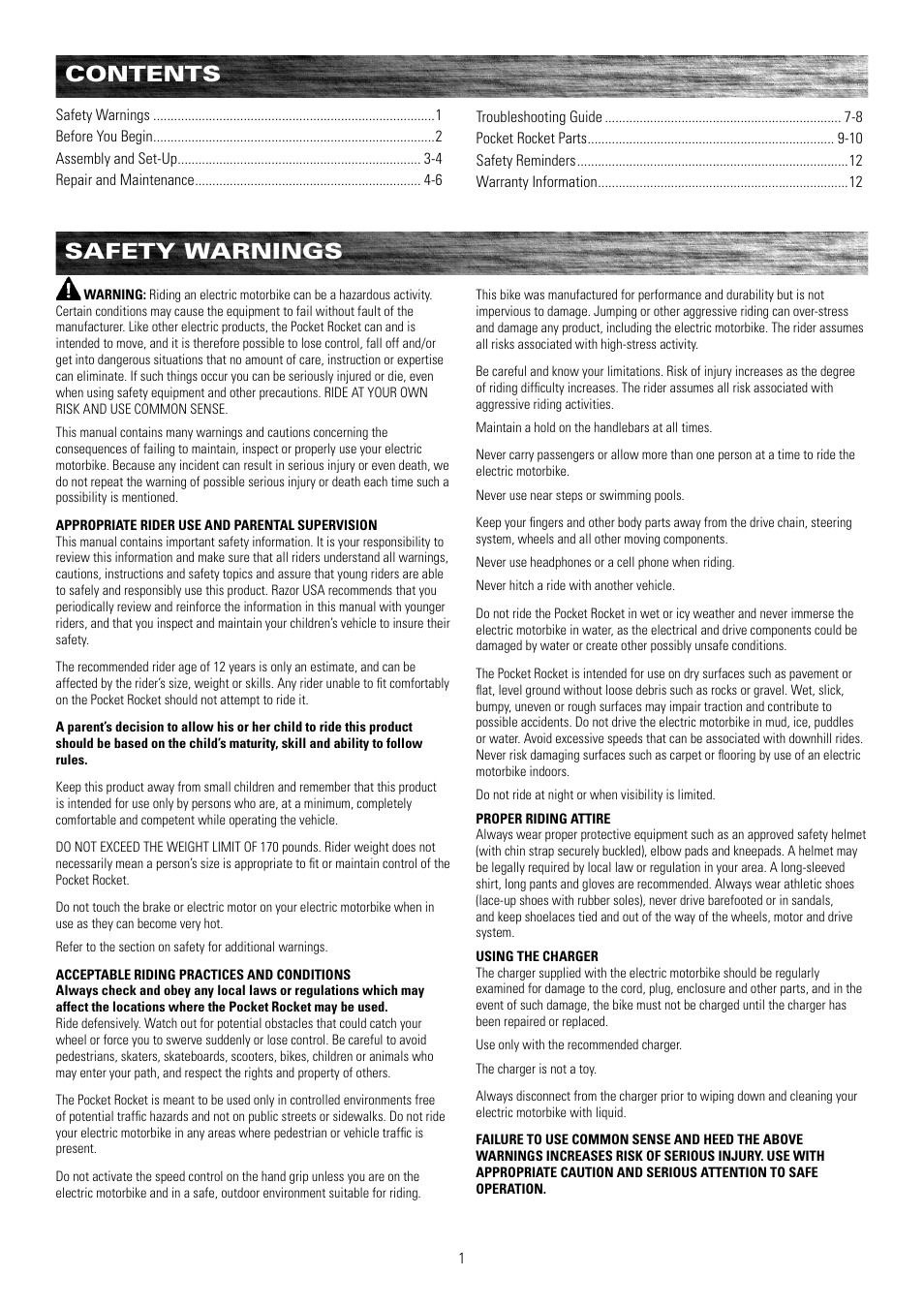 Razor POCKET ROCKET 155001 User Manual | Page 2 / 13