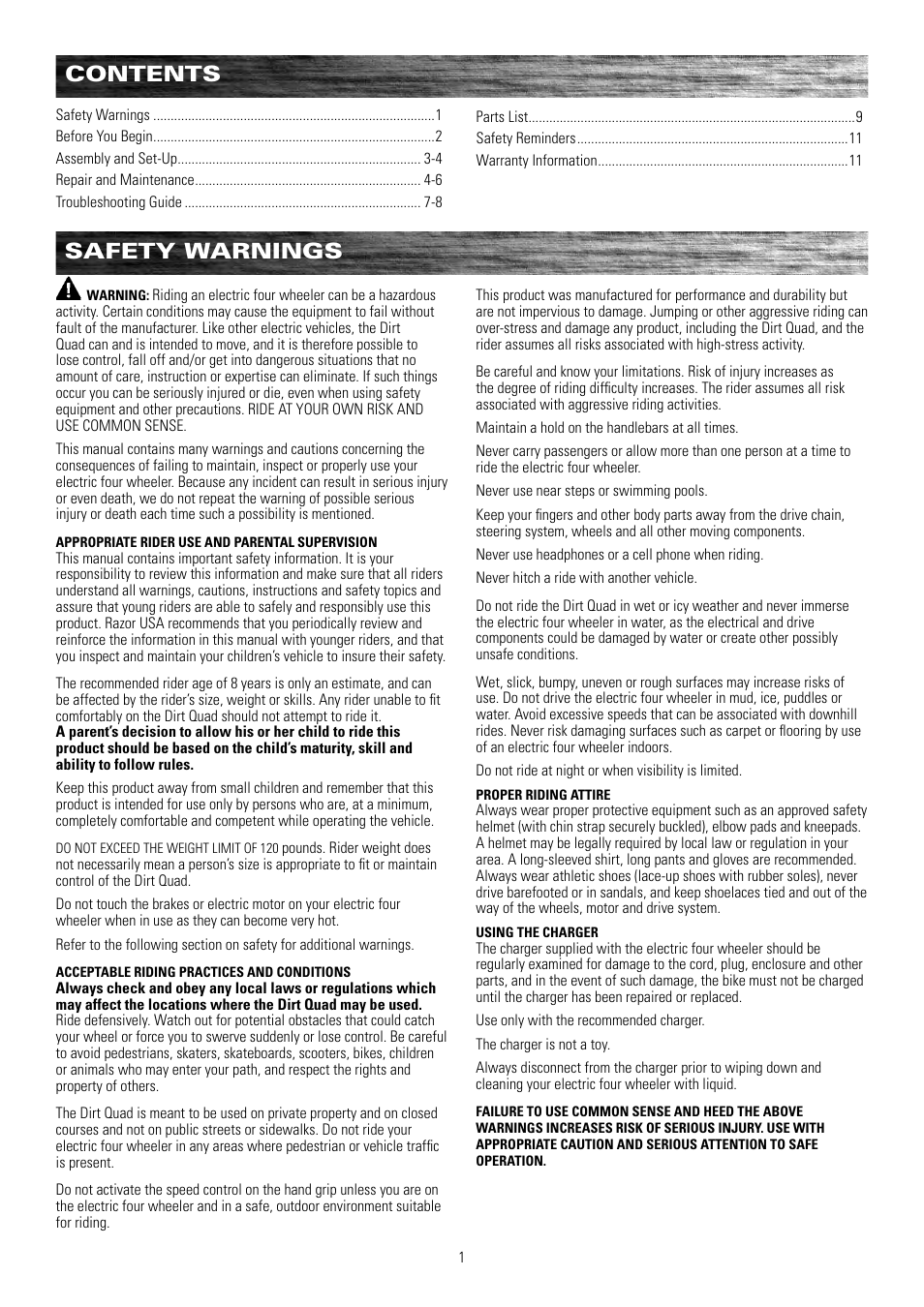 Razor DIRT QUAD 25117460 User Manual | Page 2 / 12