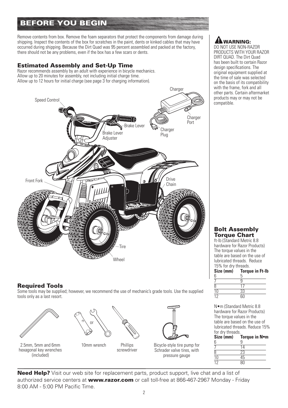 Before you begin | Razor DIRT QUAD 25117460 User Manual | Page 3 / 12