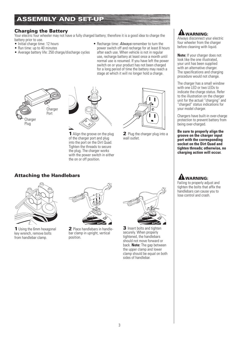 Assembly and set-up | Razor DIRT QUAD 25117460 User Manual | Page 4 / 12