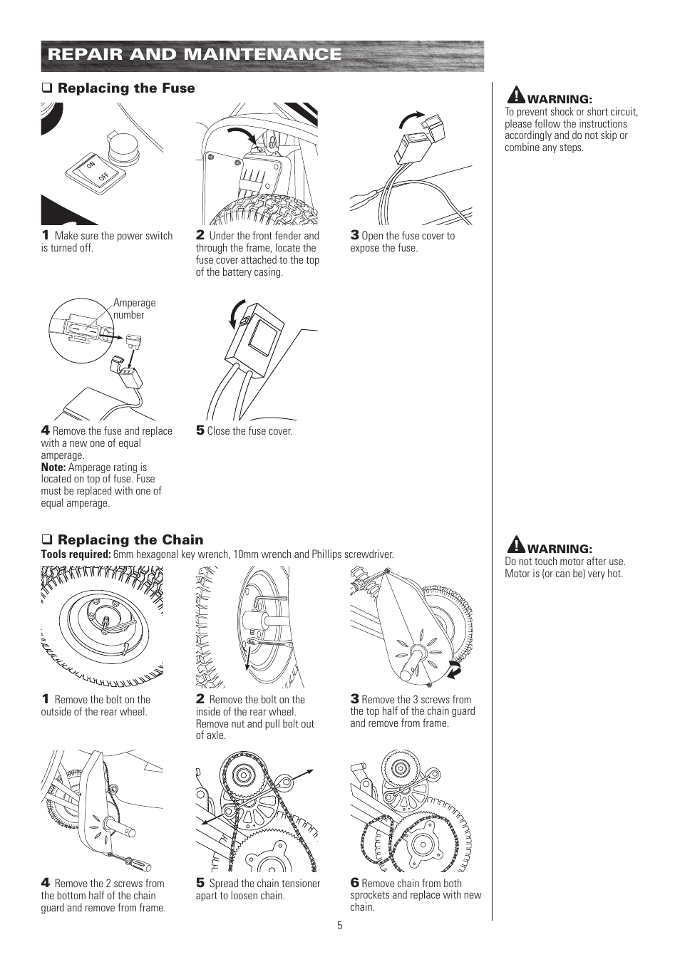 Repair and maintenance | Razor DIRT QUAD 25117460 User Manual | Page 6 / 12