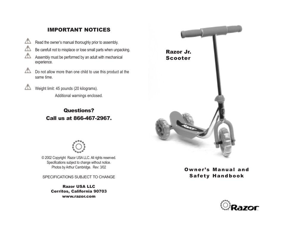 Razor Jr User Manual | 4 pages