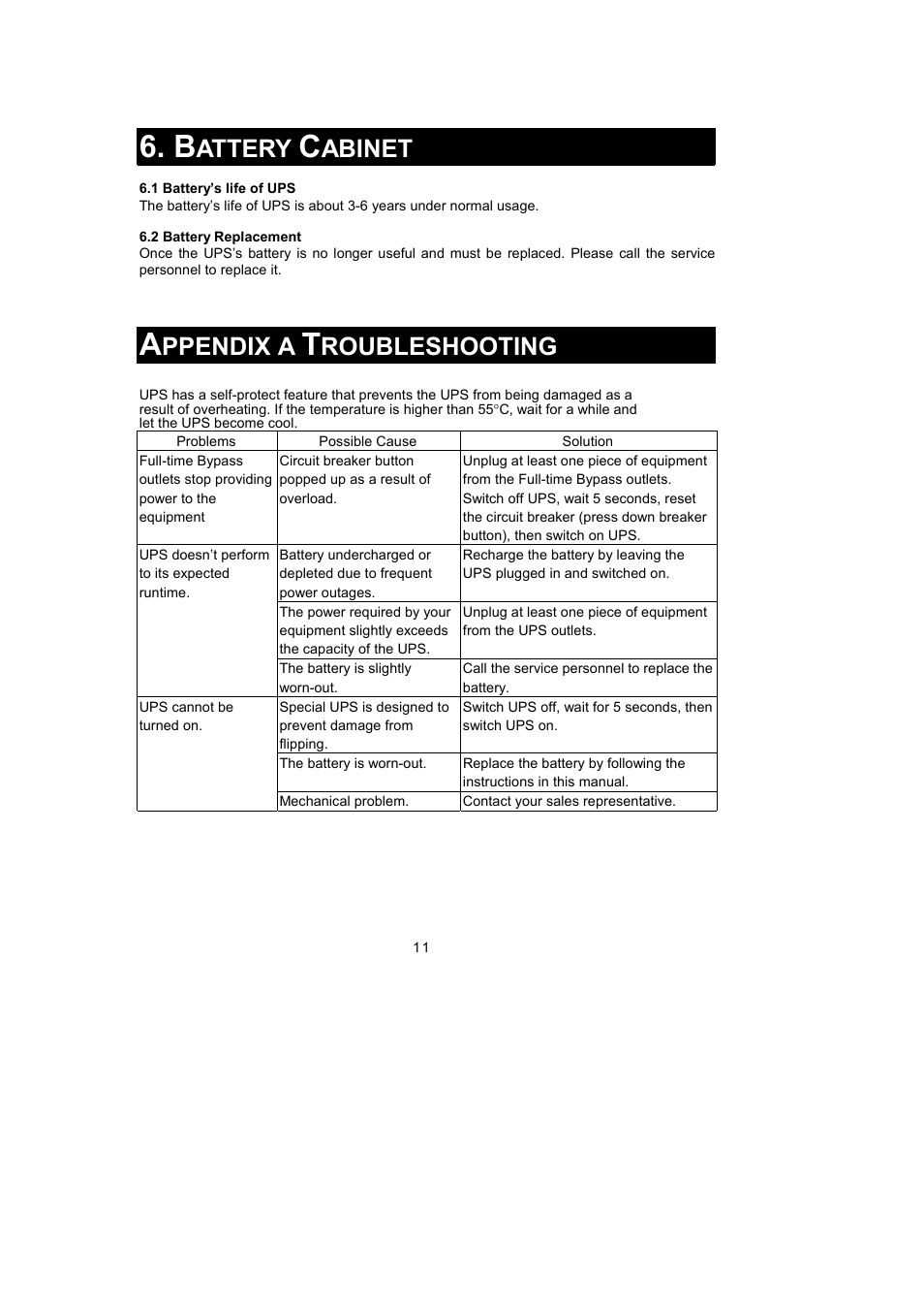 Attery, Abinet, Ppendix a | Roubleshooting | Rackmount Solutions 3000VA User Manual | Page 13 / 15