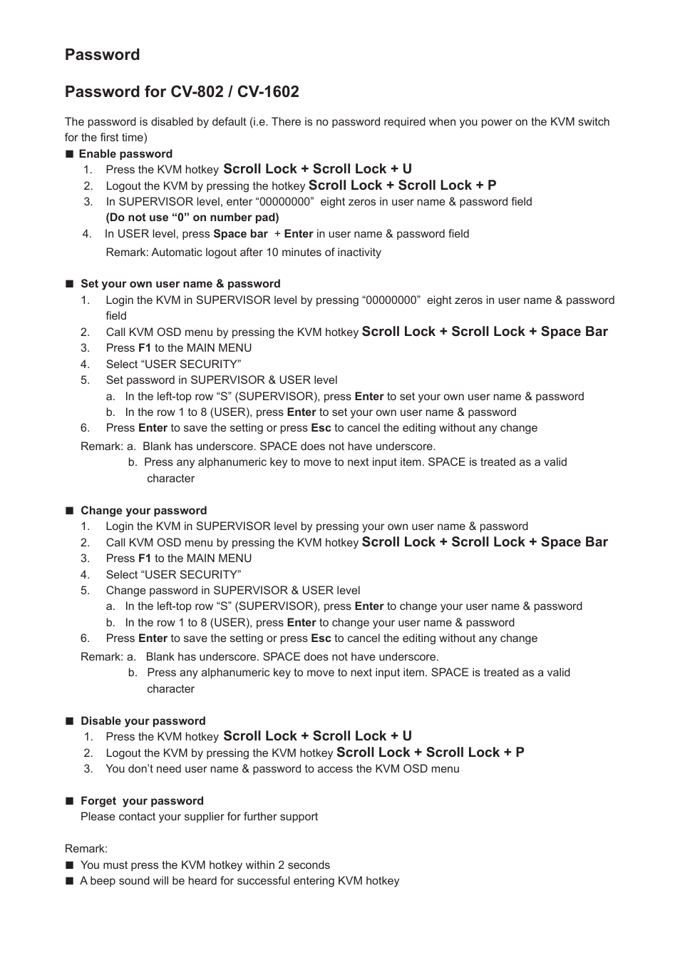 Password | Rackmount Solutions CV-802 User Manual | Page 8 / 16