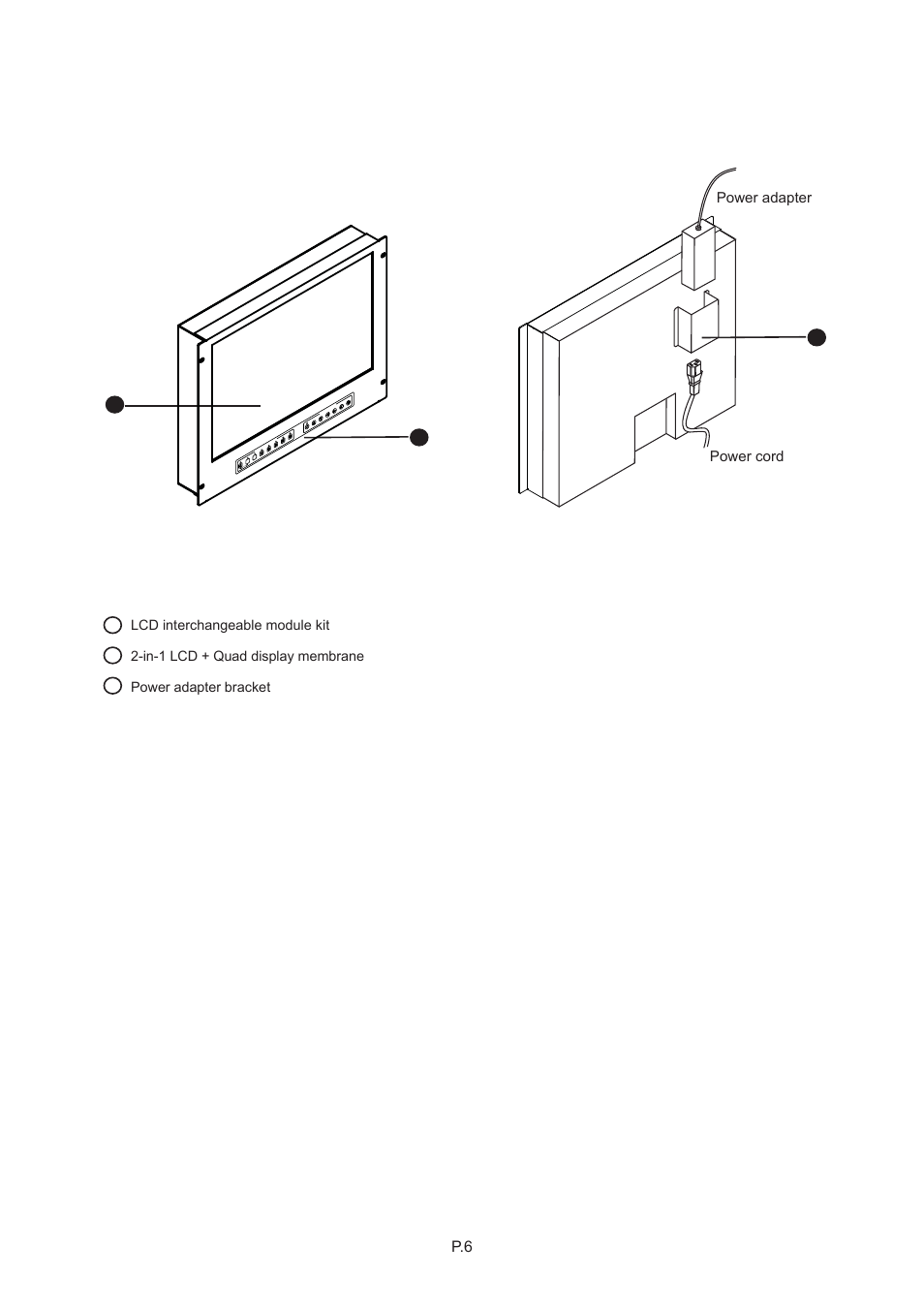 Chapter 2, 2 structure diagram, Front view rear view | Power adapter power cord | Rackmount Solutions CYBER VIEW RP-817QD User Manual | Page 10 / 48