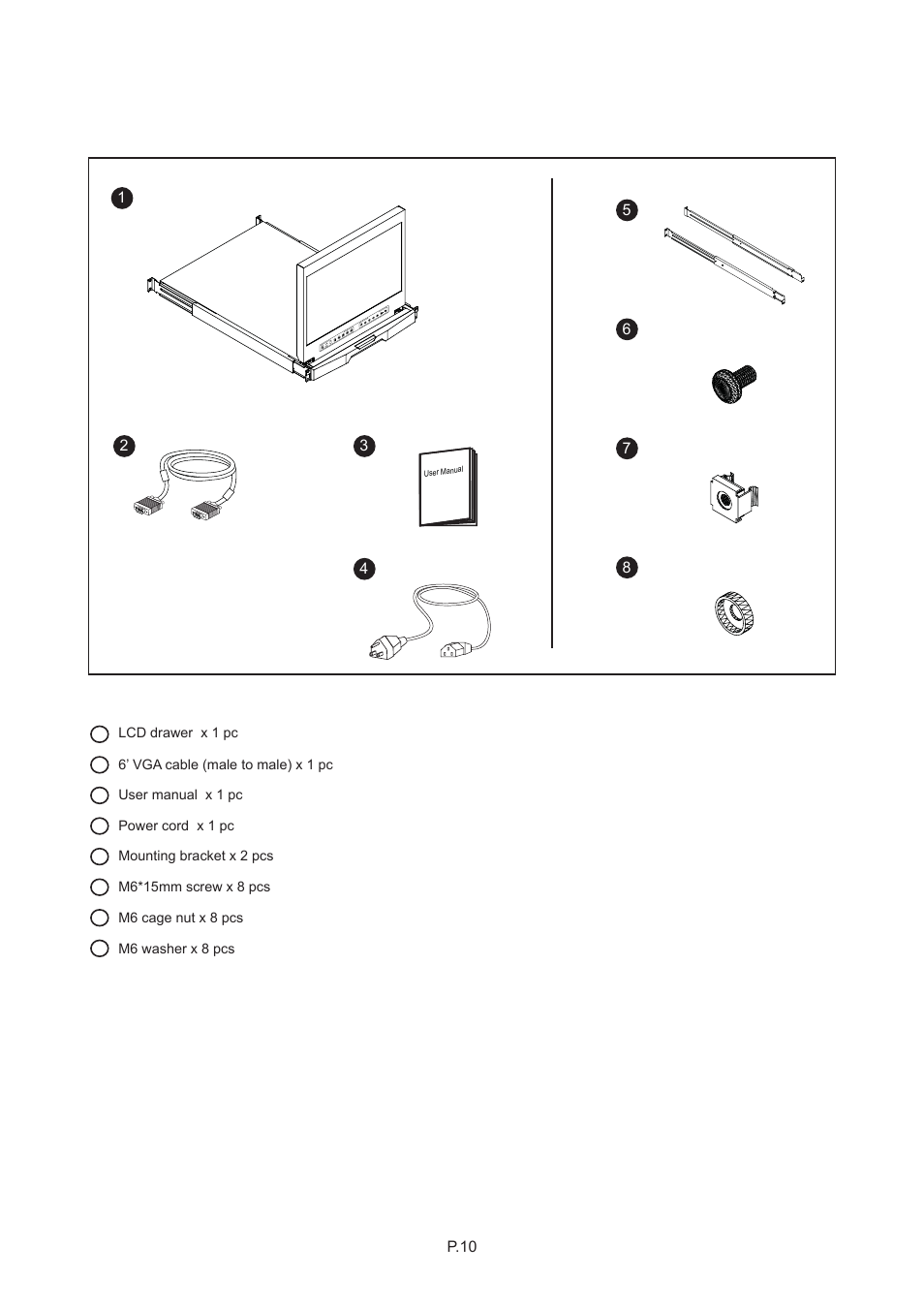 Chapter 3, 1 package contents, Rp-w119qd | Rackmount Solutions CYBER VIEW RP-817QD User Manual | Page 14 / 48
