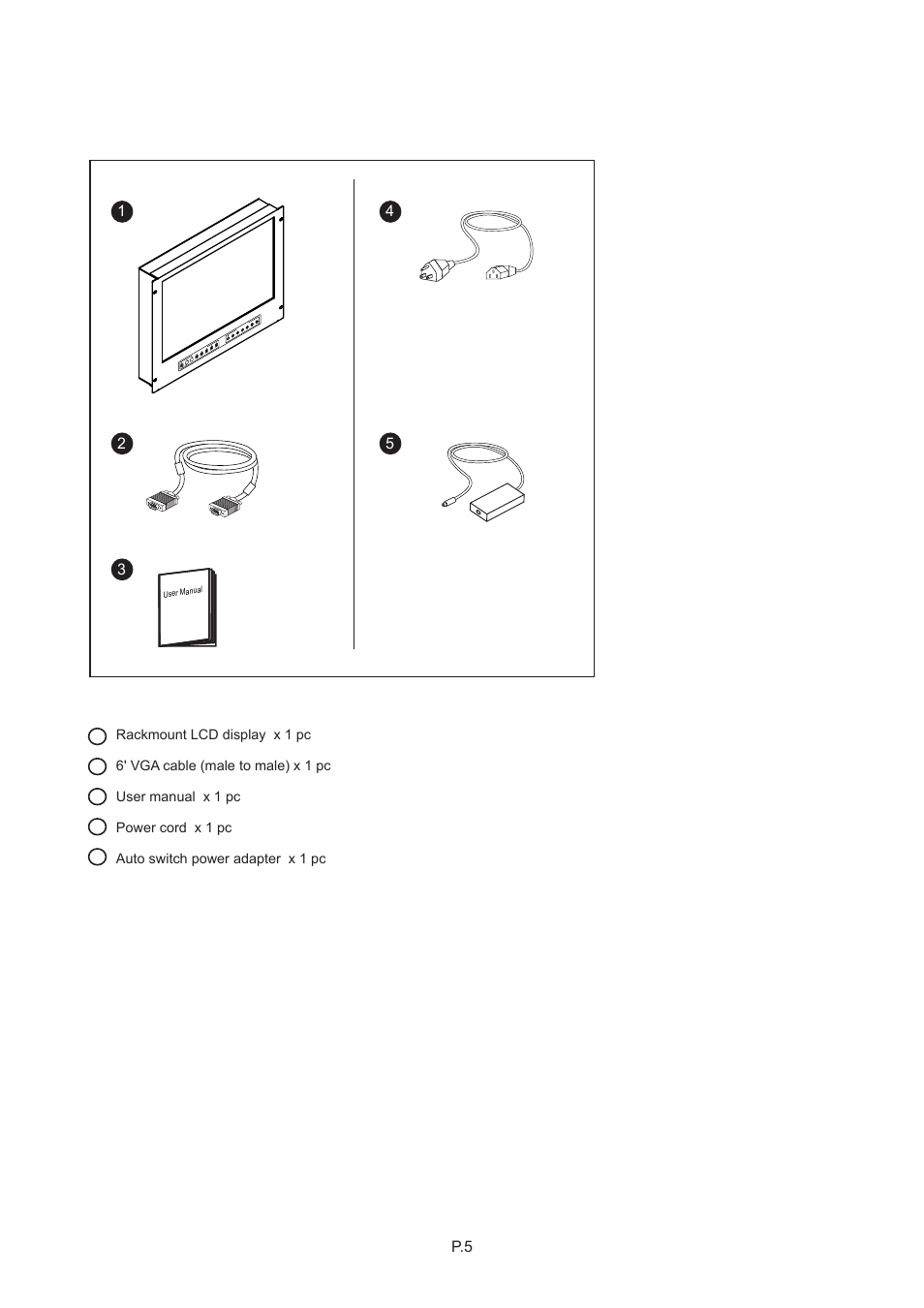 Chapter 2, 1 package contents | Rackmount Solutions CYBER VIEW RP-817QD User Manual | Page 9 / 48