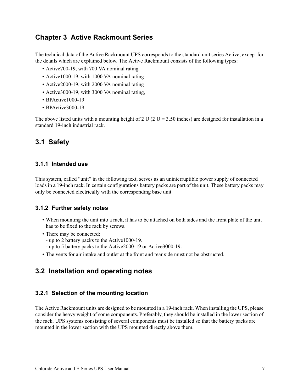 Chapter 3 active rackmount series, 1 safety, 1 intended use | 2 further safety notes, 2 installation and operating notes, 1 selection of the mounting location | Rackmount Solutions VA 10000 User Manual | Page 11 / 58