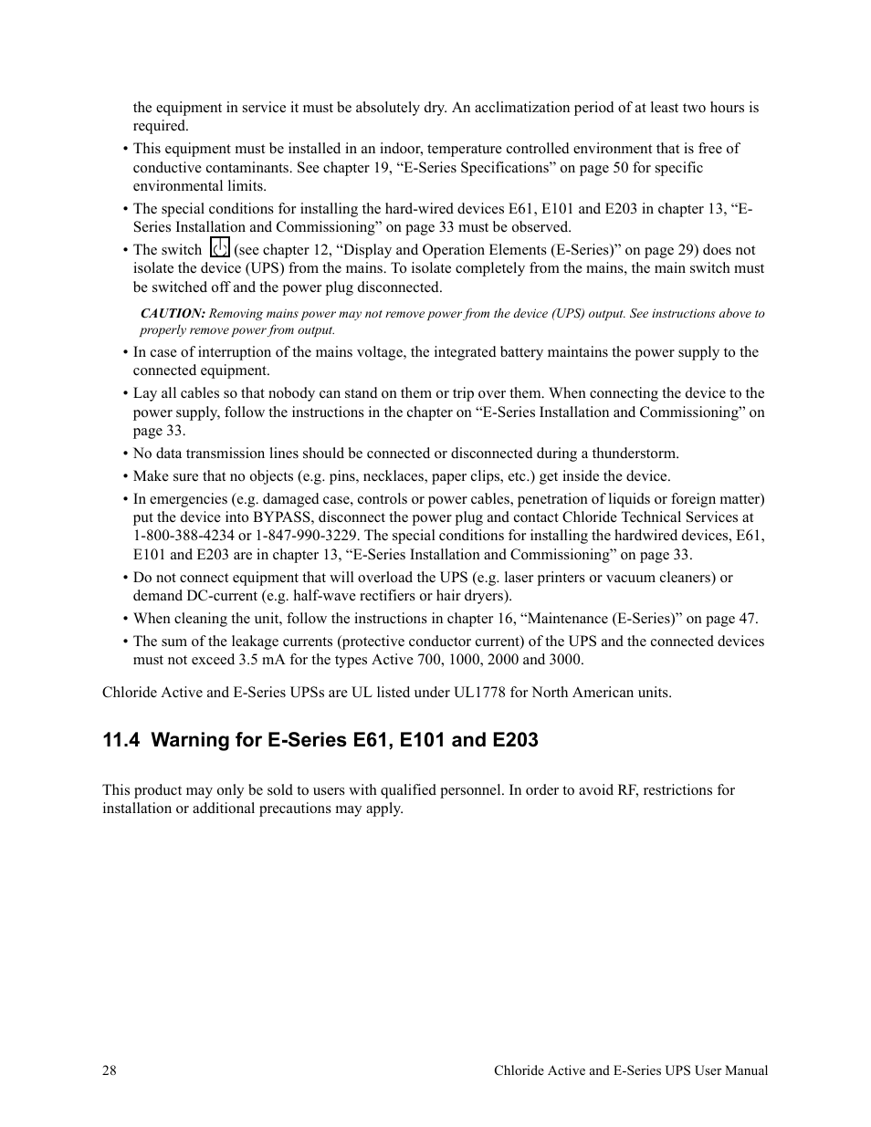 4 warning for e-series e61, e101 and e203 | Rackmount Solutions VA 10000 User Manual | Page 32 / 58