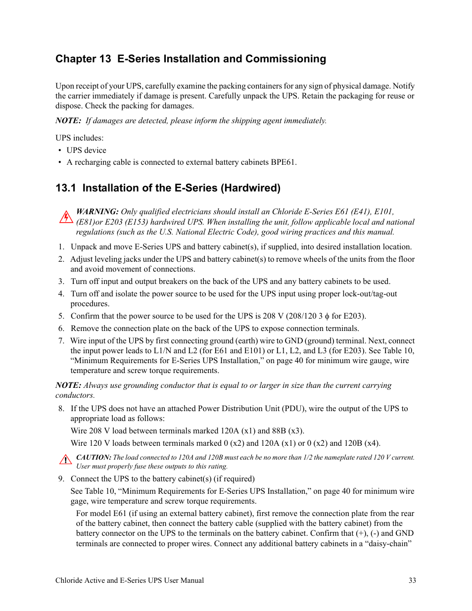 Chapter 13 e-series installation and commissioning, 1 installation of the e-series (hardwired) | Rackmount Solutions VA 10000 User Manual | Page 37 / 58