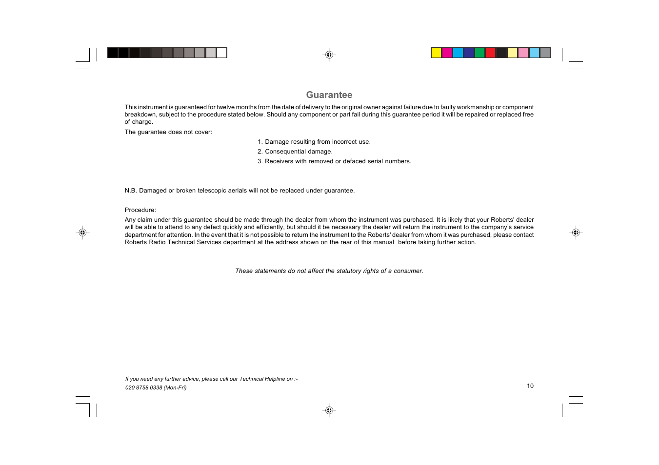 Guarantee | Roberts Radio R9927 User Manual | Page 11 / 12