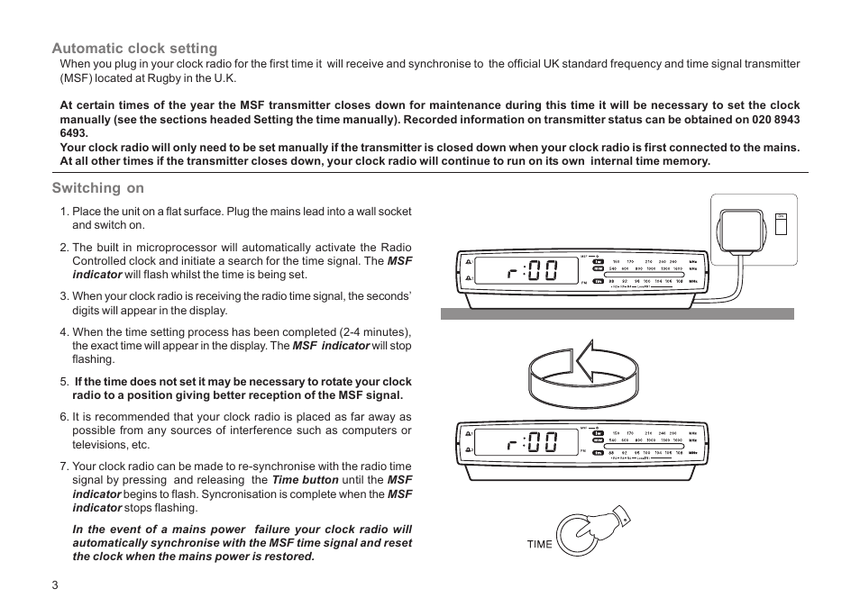 Automatic clock setting, Switching on | Roberts Radio CR9931 User Manual | Page 4 / 12