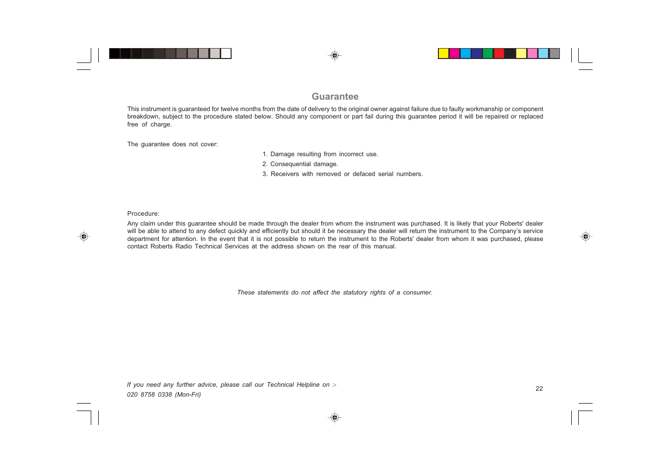 Guarantee | Roberts Radio CR9977 User Manual | Page 23 / 24