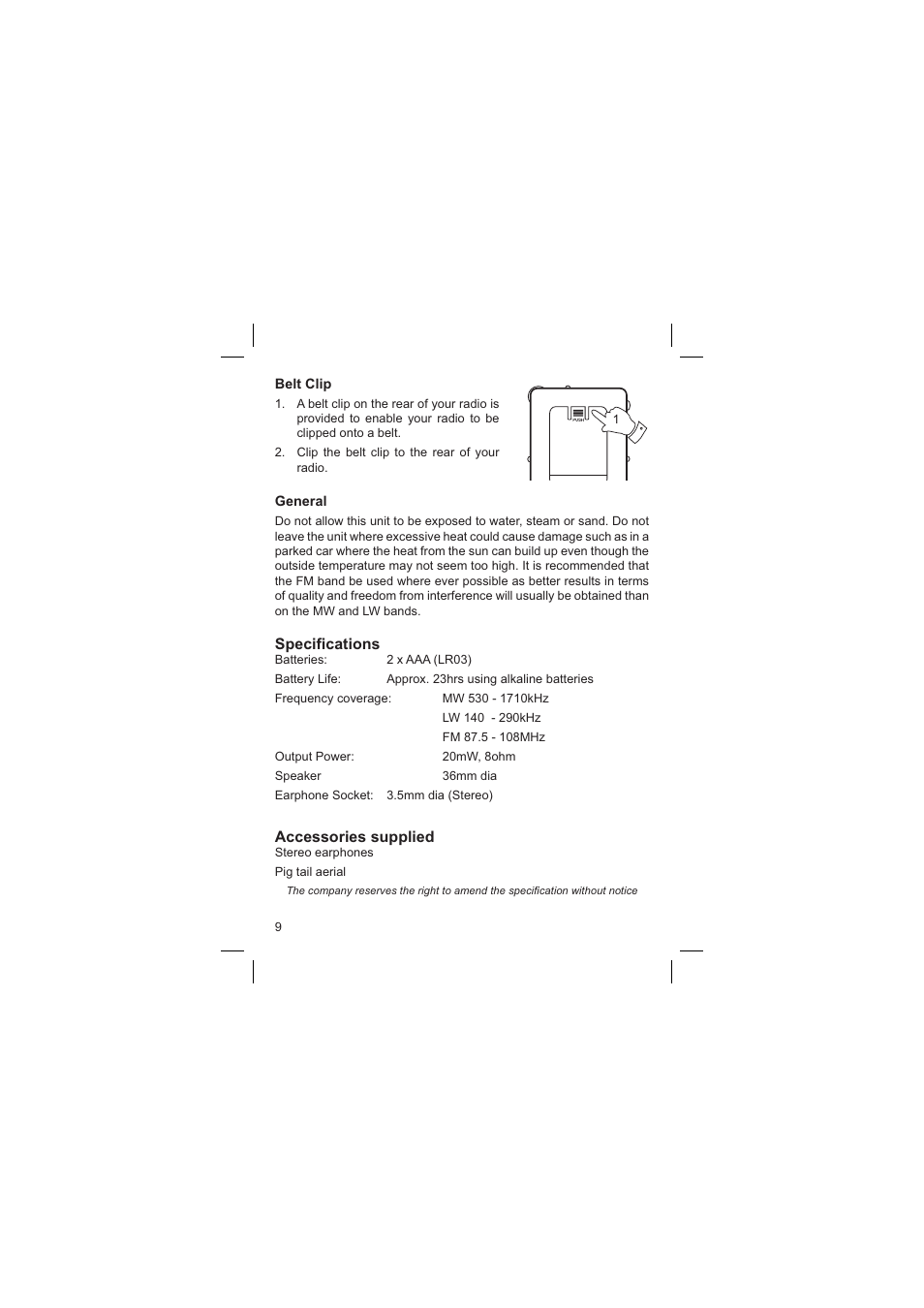 Speciﬁ cations, Accessories supplied | Roberts Radio R9994 User Manual | Page 10 / 12