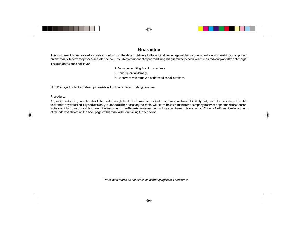 Guarantee | Roberts Radio RP16 User Manual | Page 7 / 8