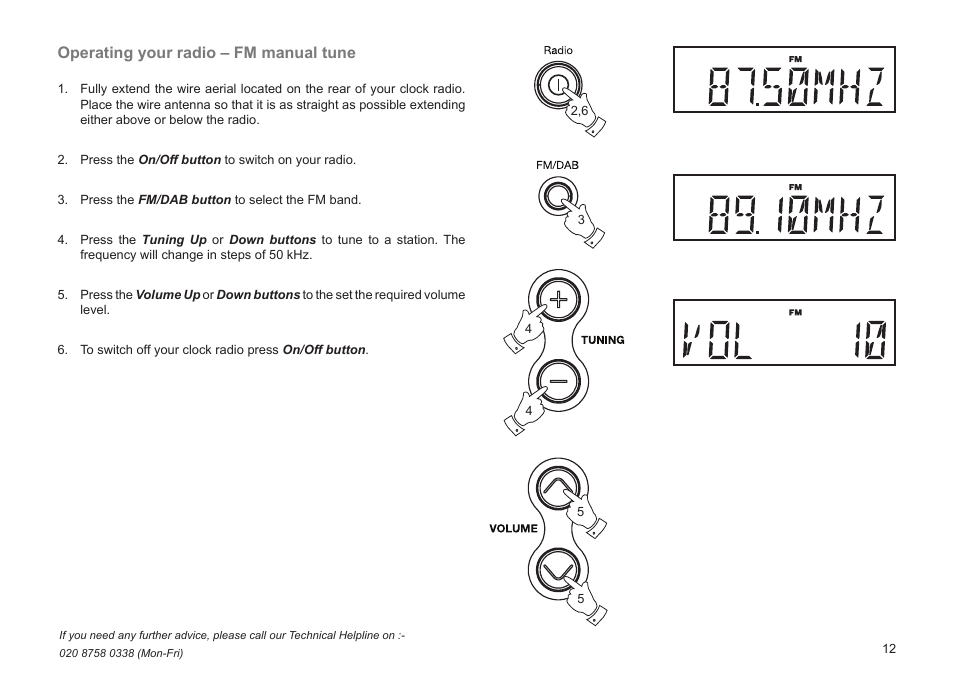 Operating your radio – fm manual tune | Roberts Radio CRD-51 User Manual | Page 13 / 32