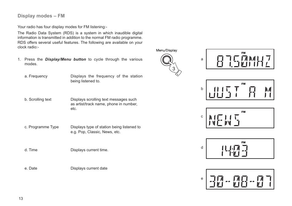 Display modes – fm | Roberts Radio CRD-51 User Manual | Page 14 / 32