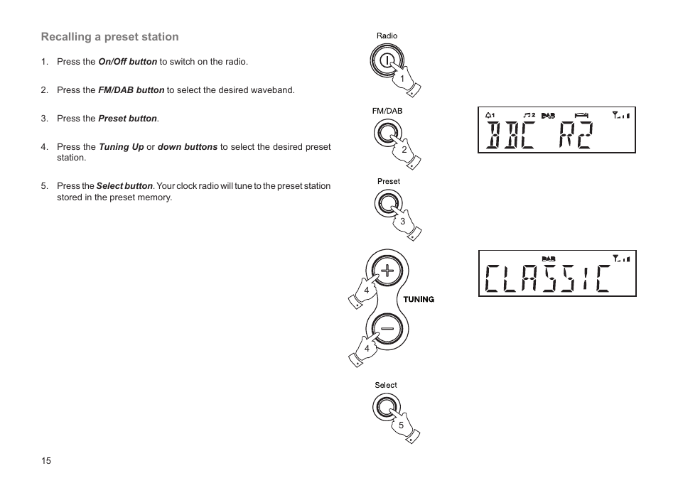 Recalling a preset station | Roberts Radio CRD-51 User Manual | Page 16 / 32